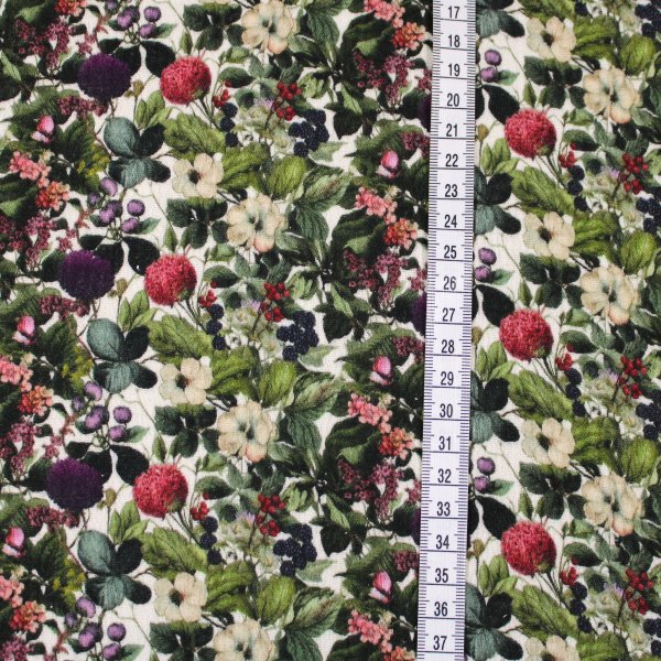 Musselin Double Gauze "Sommergarten Romance" natur/grün